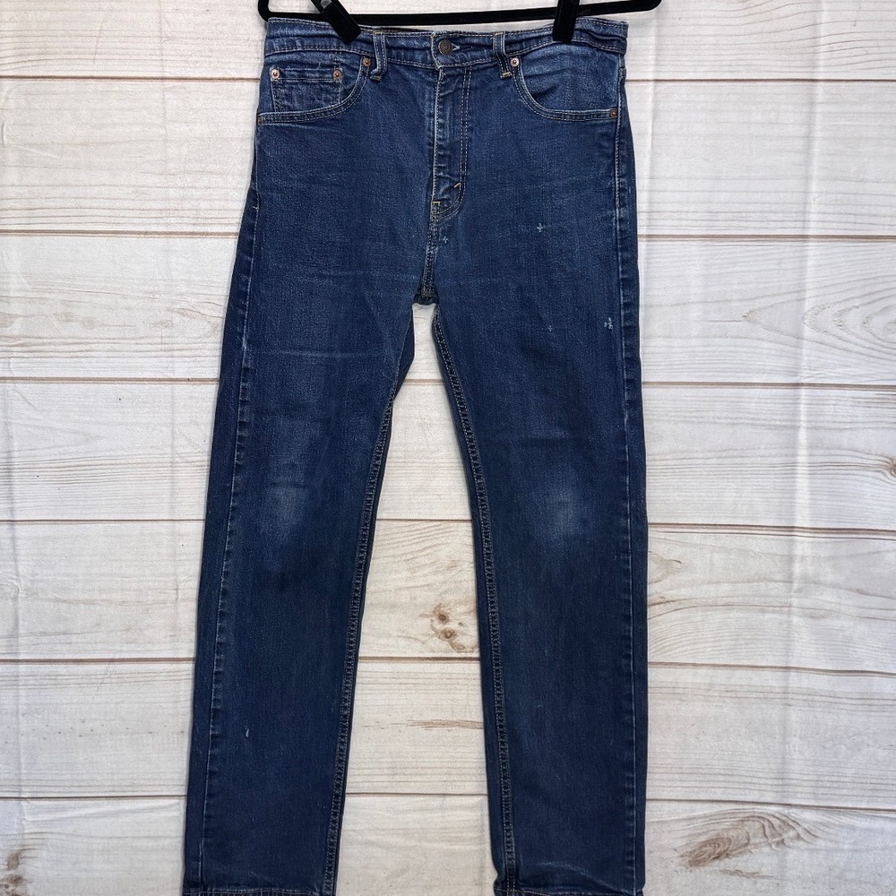 Levis 505 Regular Fit Distressed Straight Leg Jeans Mens 32x32 Med Wash Denim